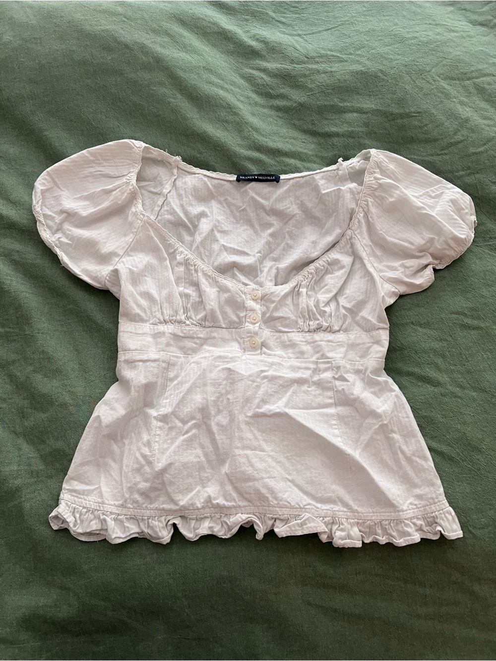 Brandy Melville White Puff-Sleeve Peplum Top